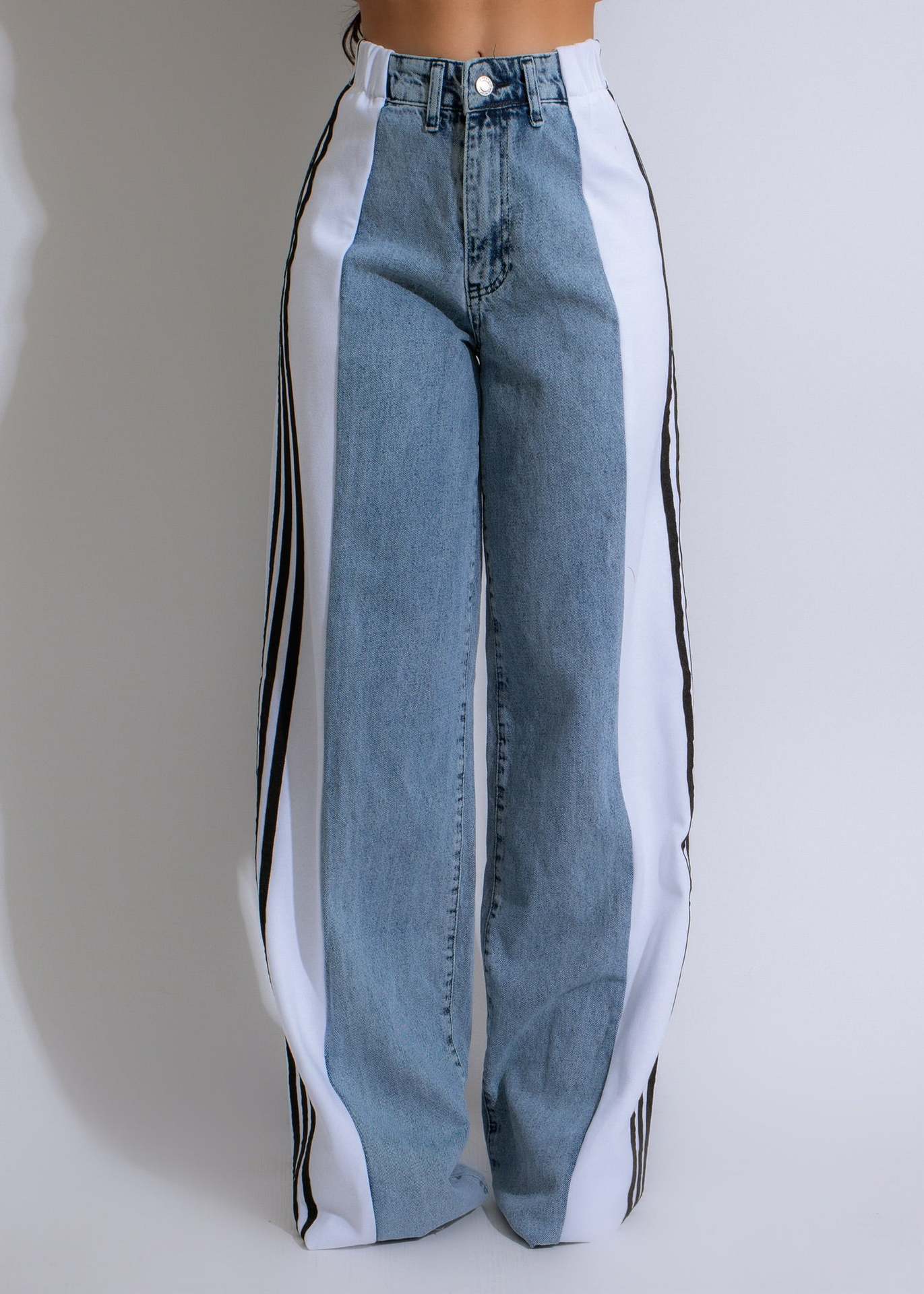 Three-Stripe Patchwork Wide-Leg Jeans