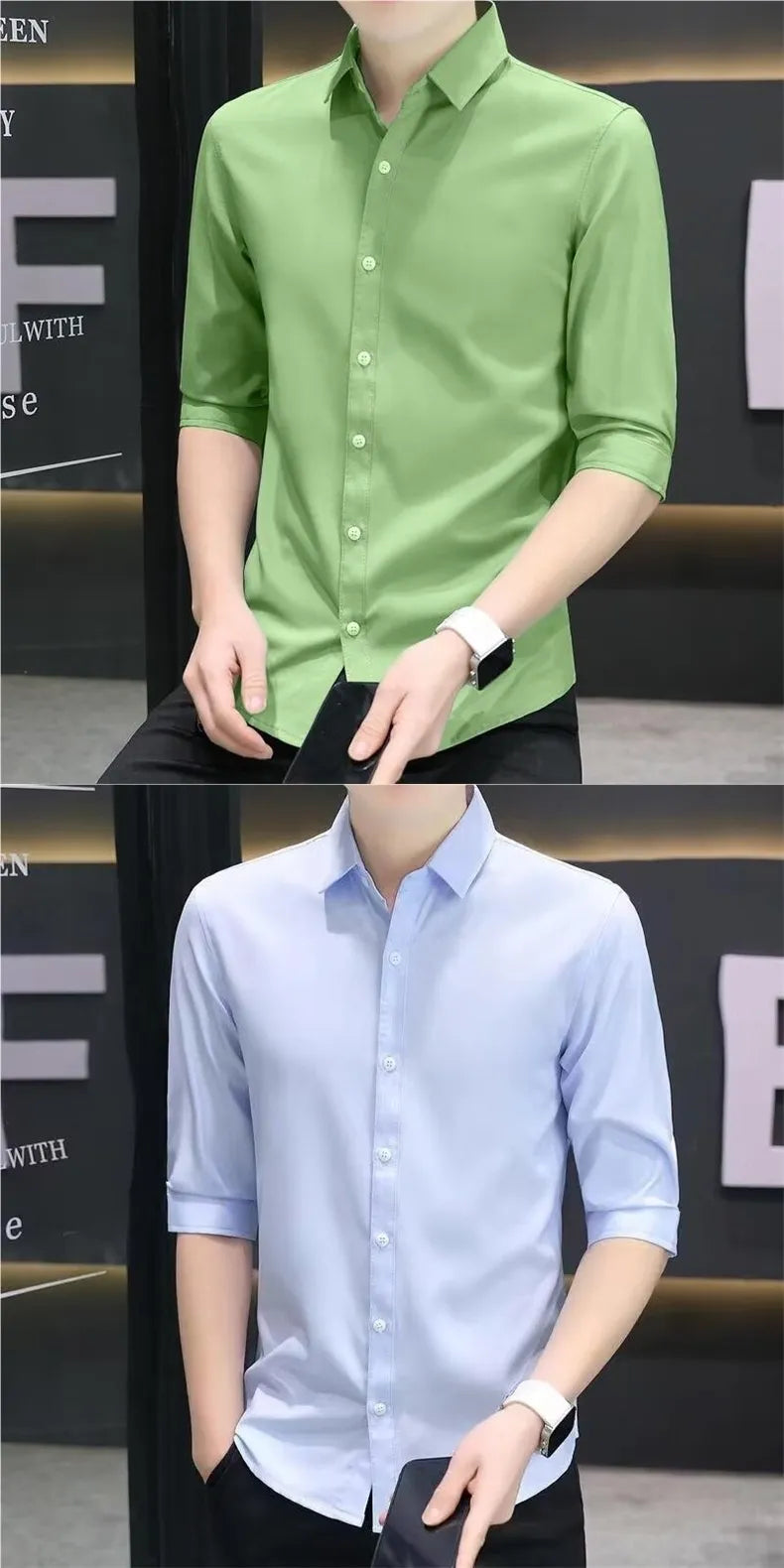 Men’s Slim-Fit Half-Sleeve Shirt – Casual Modern Button-Down