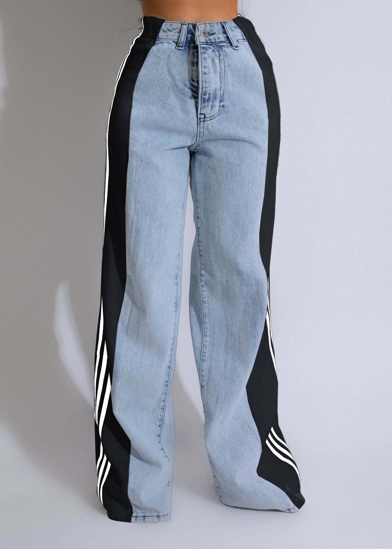 Three-Stripe Patchwork Wide-Leg Jeans