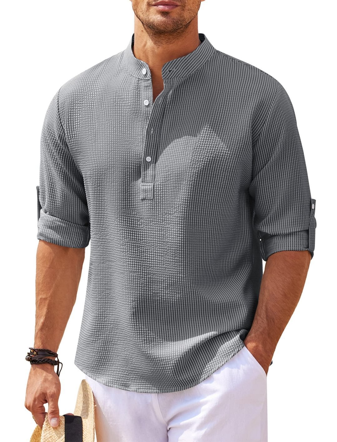 Men's Casual Long Sleeve Stand Collar Shirt