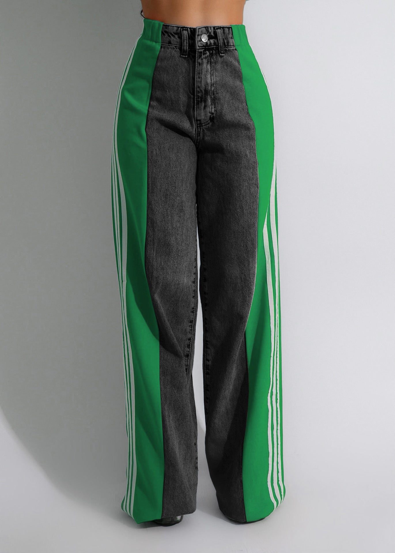 Three-Stripe Patchwork Wide-Leg Jeans