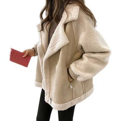 Chic Suede Lamb Velvet Biker Jacket