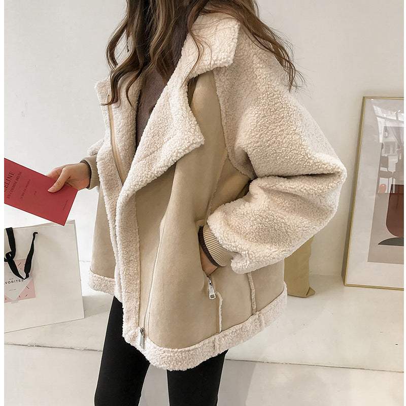 Chic Suede Lamb Velvet Biker Jacket