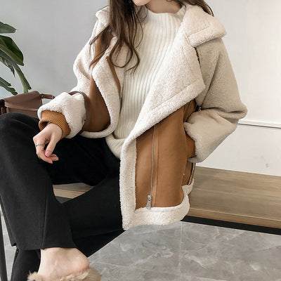 Chic Suede Lamb Velvet Biker Jacket