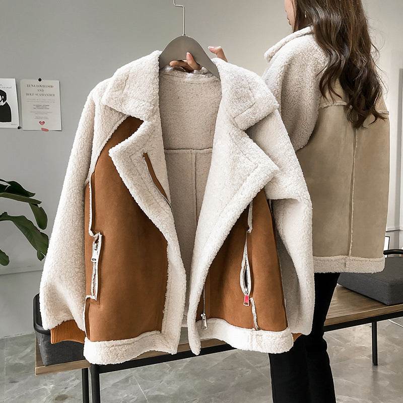 Chic Suede Lamb Velvet Biker Jacket