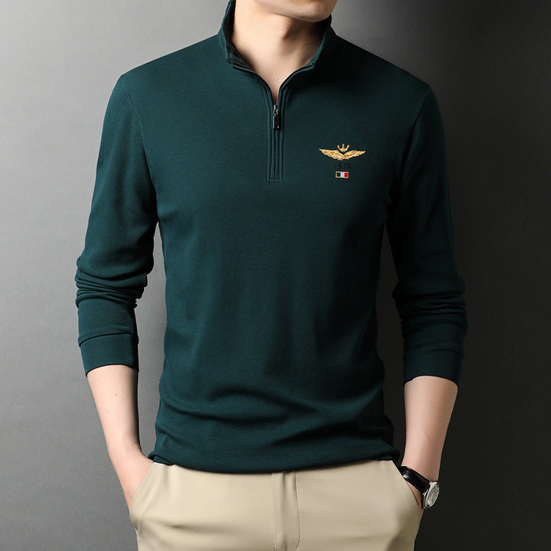 Stand-Up Collar Long-Sleeve Polo Shirt