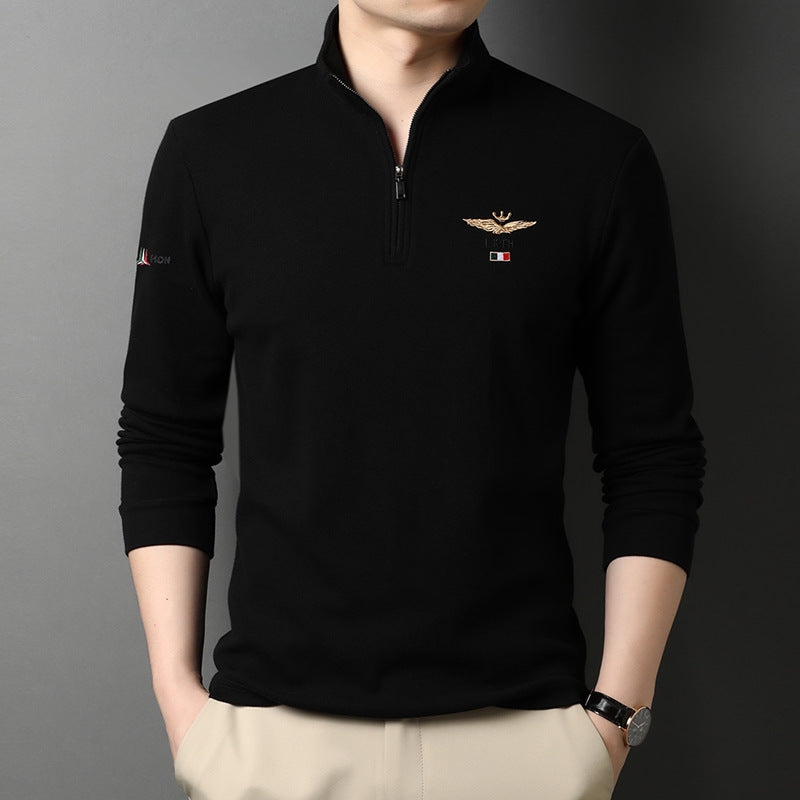 Stand-Up Collar Long-Sleeve Polo Shirt