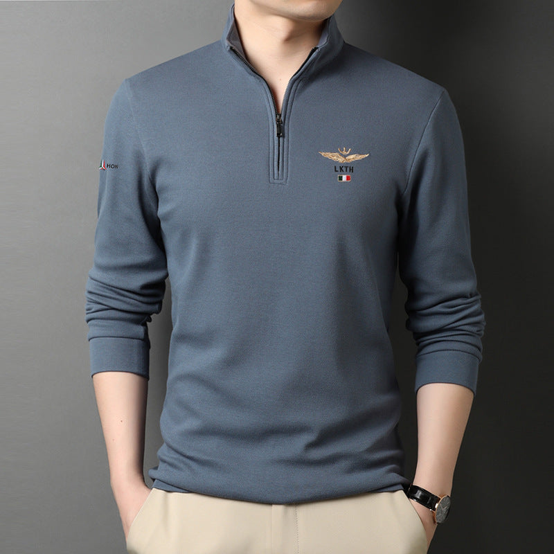 Stand-Up Collar Long-Sleeve Polo Shirt