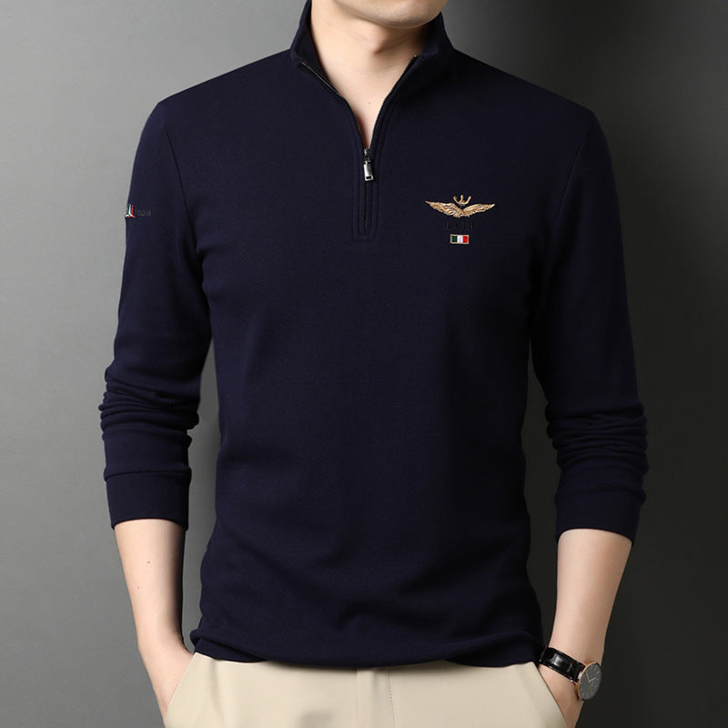 Stand-Up Collar Long-Sleeve Polo Shirt
