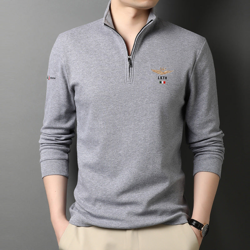 Stand-Up Collar Long-Sleeve Polo Shirt