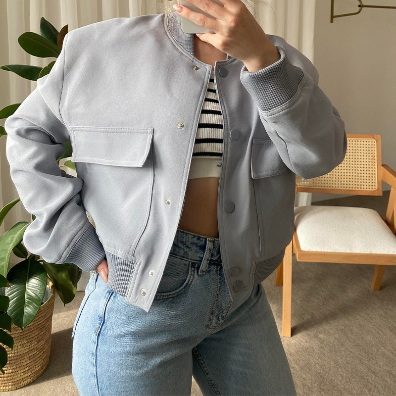 Button-Up Stand Collar Jacket