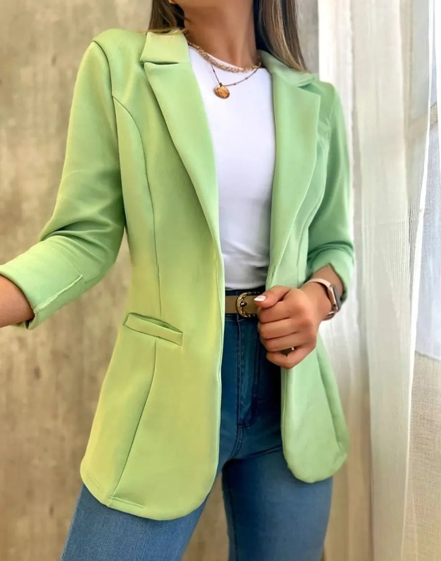 Women's Solid Color Minimalist Long Sleeve Blazer Collar Coat