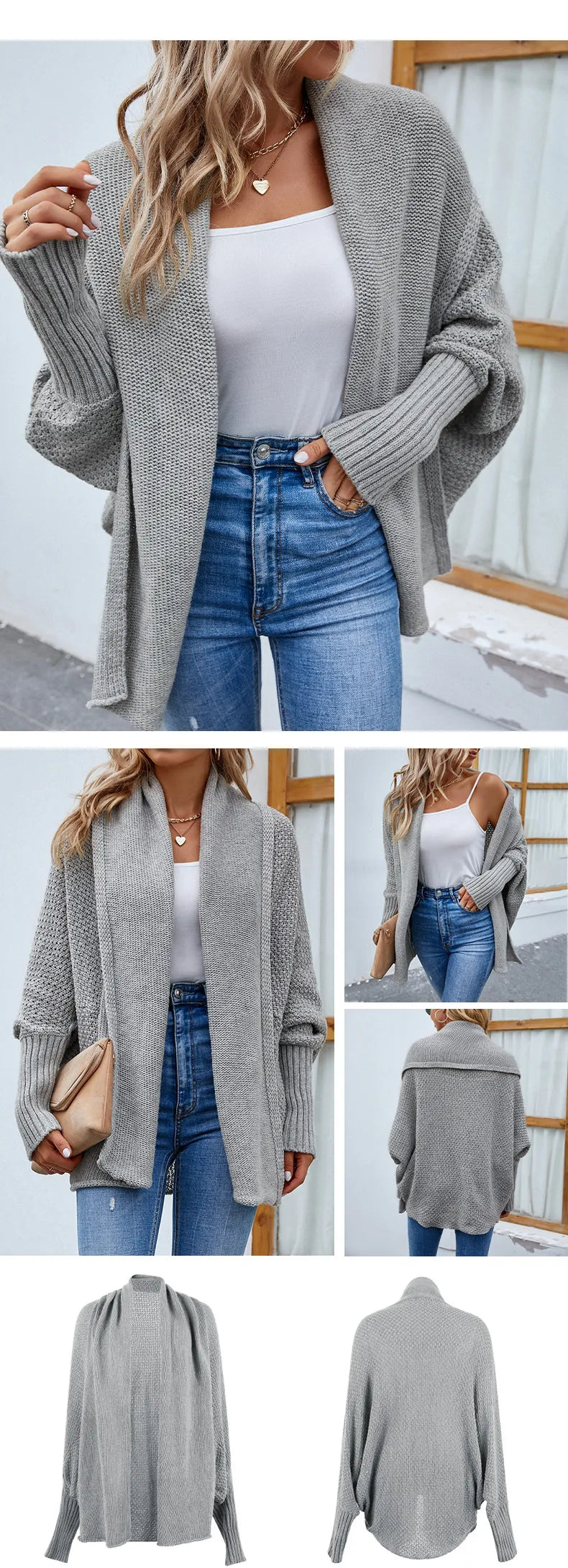 Women's Loose Knit Batwing Sleeve Cardigan – Autumn & Winter Fashion Jacket