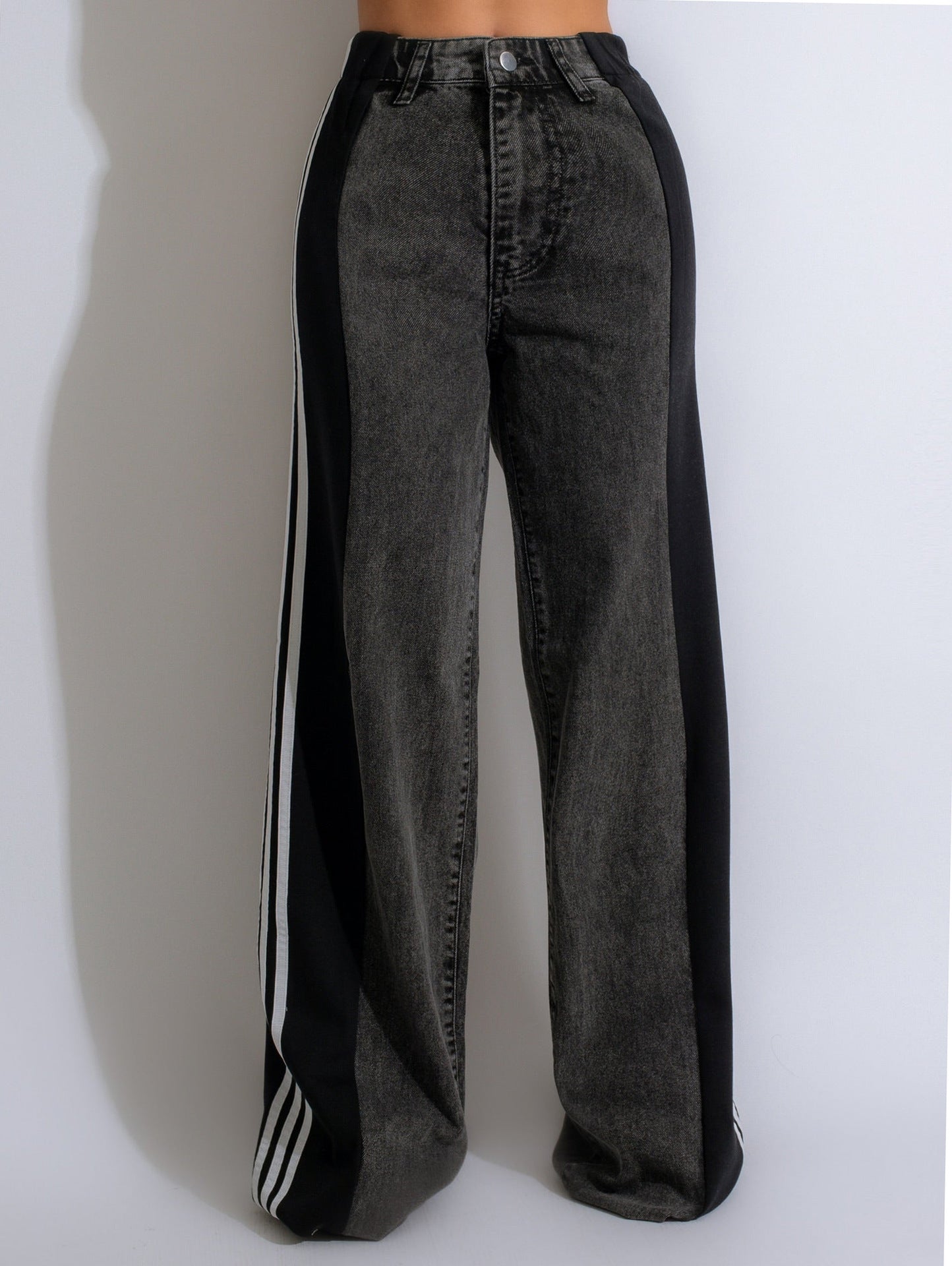 Three-Stripe Patchwork Wide-Leg Jeans