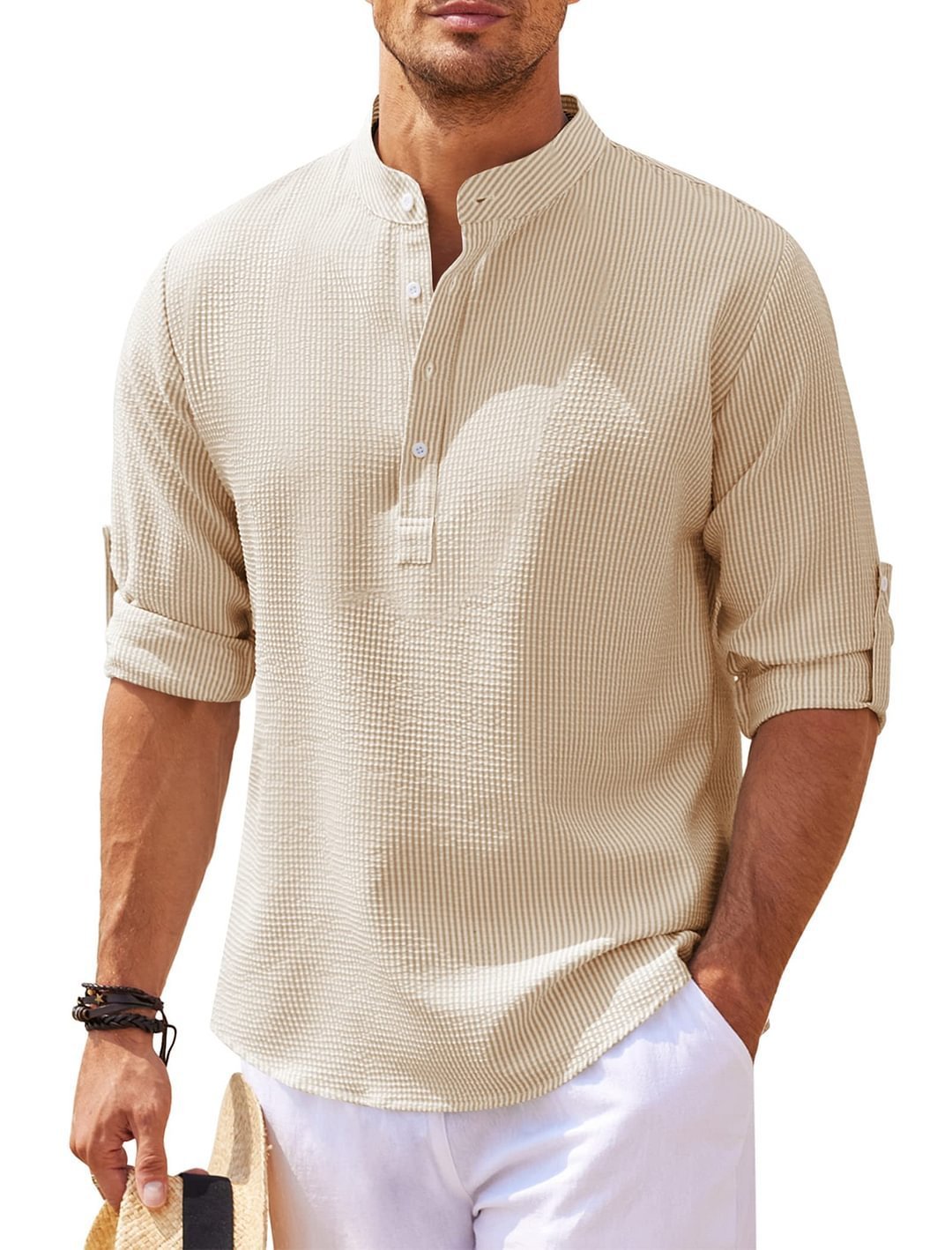 Men's Casual Long Sleeve Stand Collar Shirt