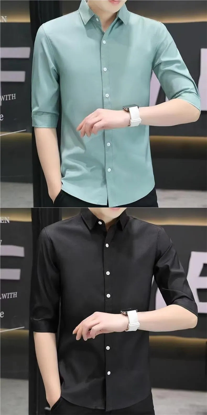 Men’s Slim-Fit Half-Sleeve Shirt – Casual Modern Button-Down