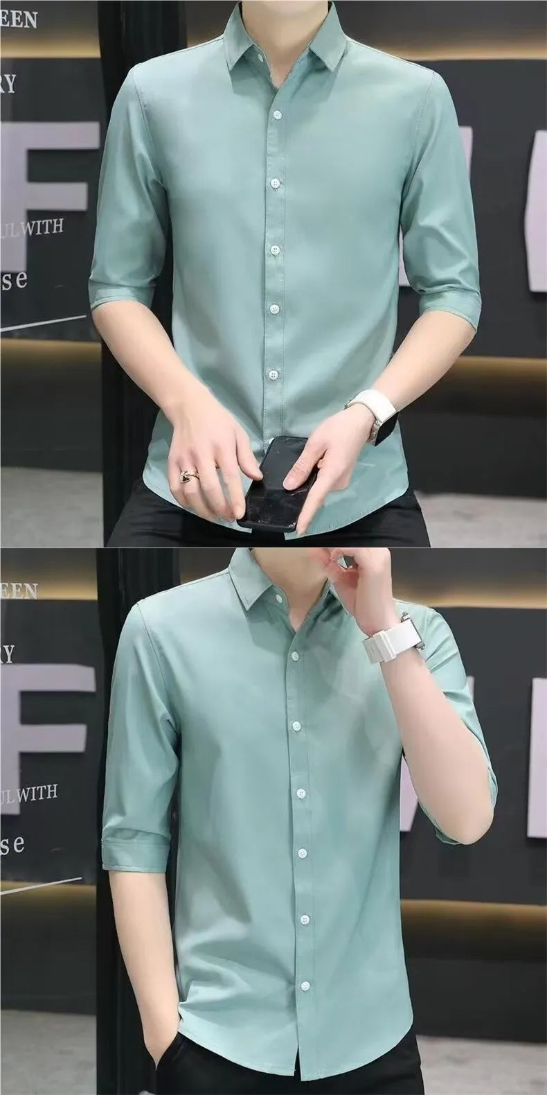 Men’s Slim-Fit Half-Sleeve Shirt – Casual Modern Button-Down