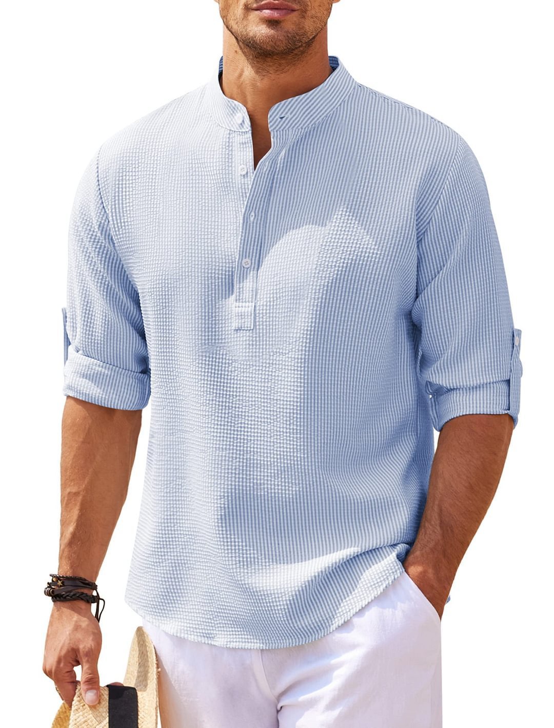 Men's Casual Long Sleeve Stand Collar Shirt