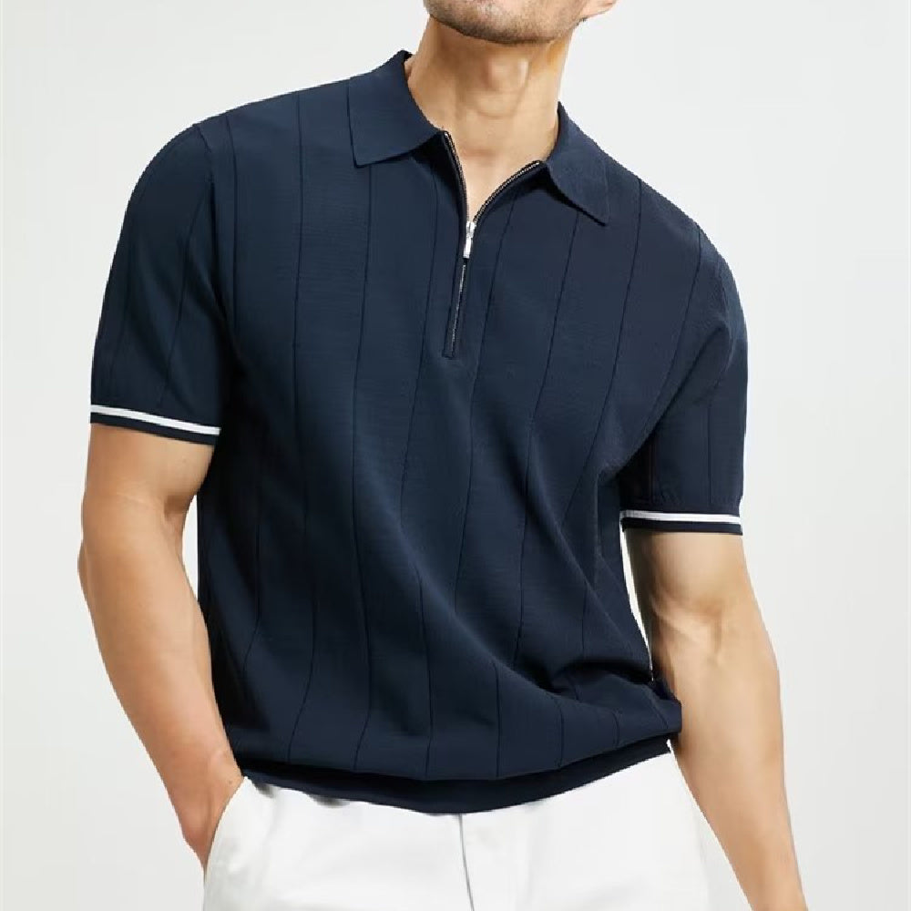 Men's Summer Short-Sleeved Zipper Polo Shirt