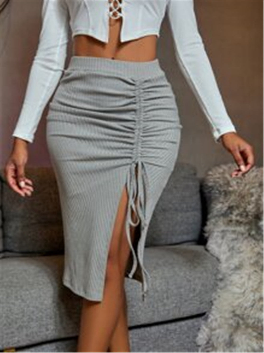 Irregular Split Midi Skirt