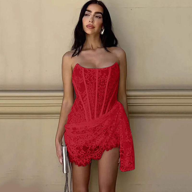 Elegant Strapless Lace-Up Dress