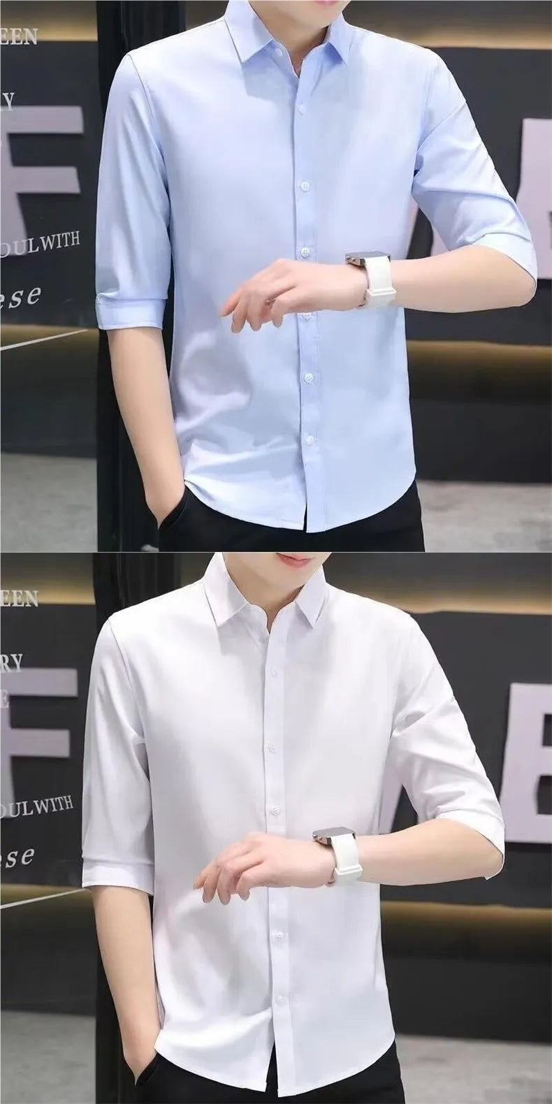 Men’s Slim-Fit Half-Sleeve Shirt – Casual Modern Button-Down
