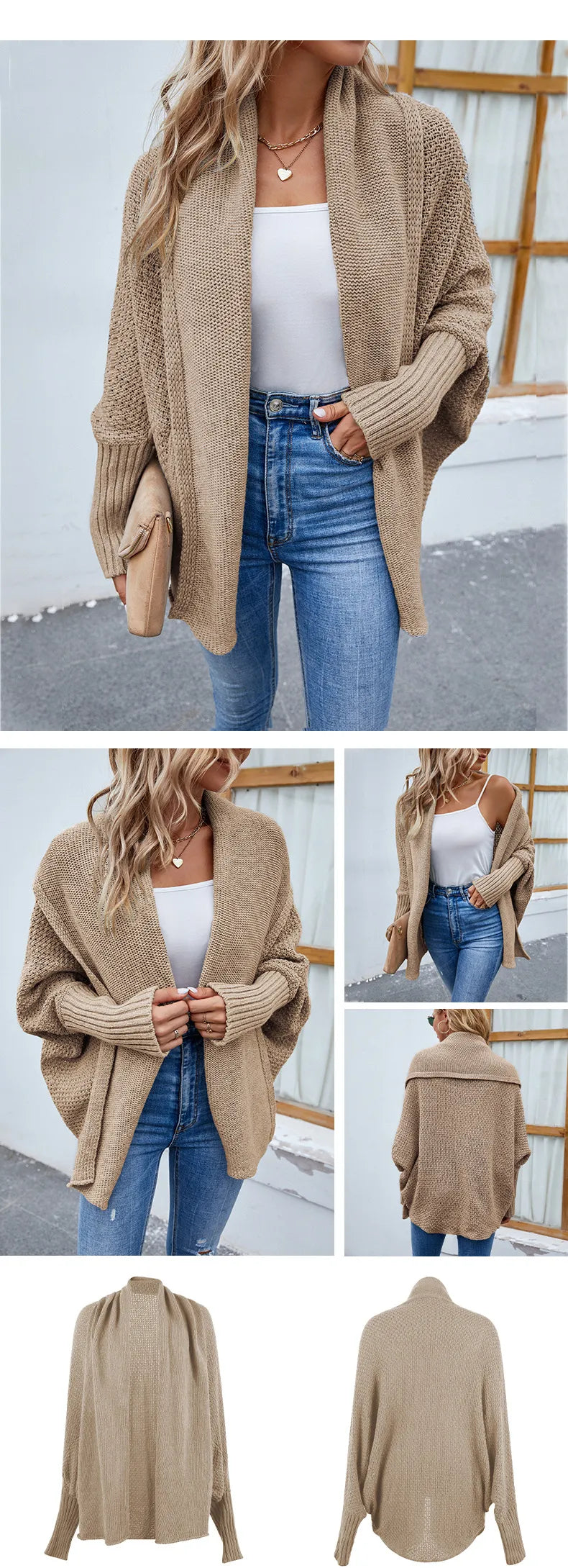 Women's Loose Knit Batwing Sleeve Cardigan – Autumn & Winter Fashion Jacket