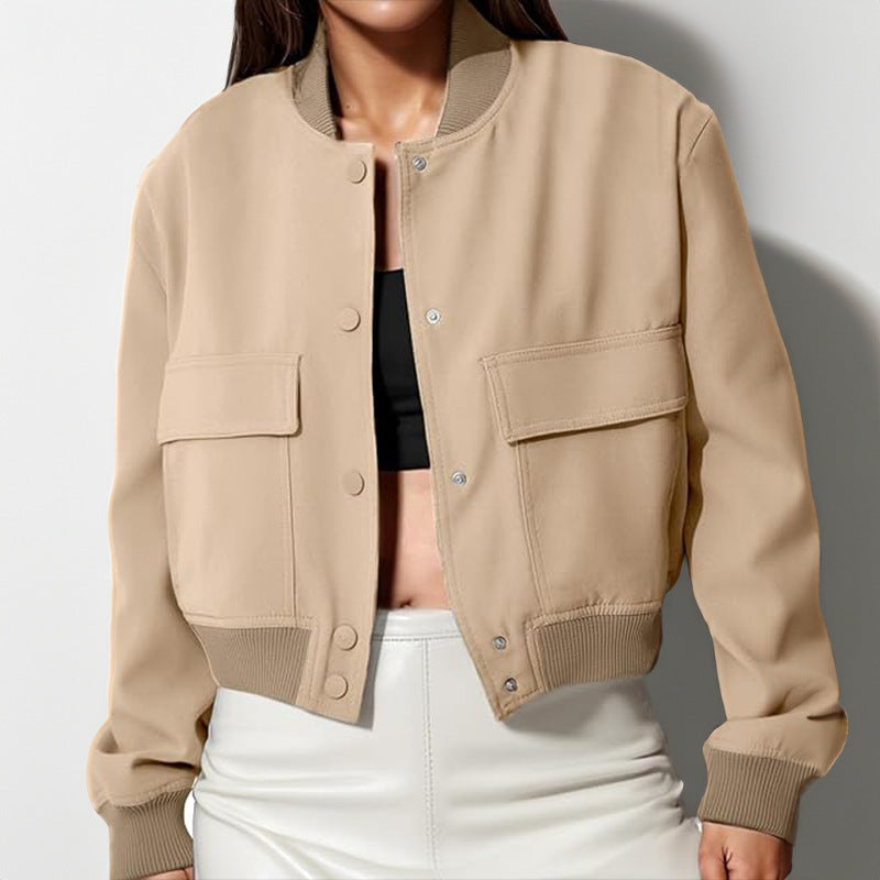 Button-Up Stand Collar Jacket