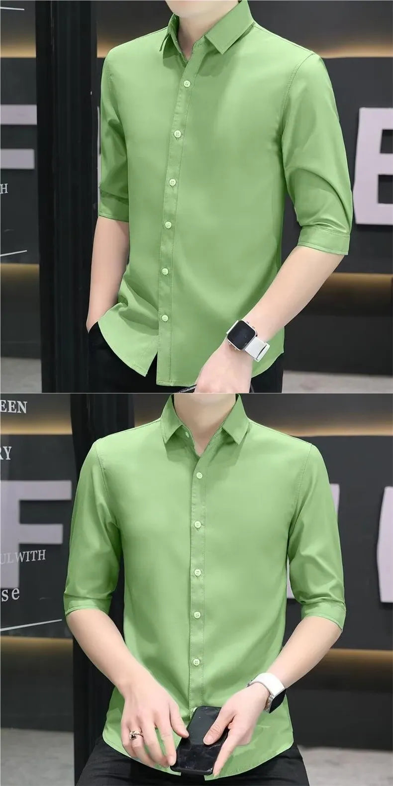 Men’s Slim-Fit Half-Sleeve Shirt – Casual Modern Button-Down