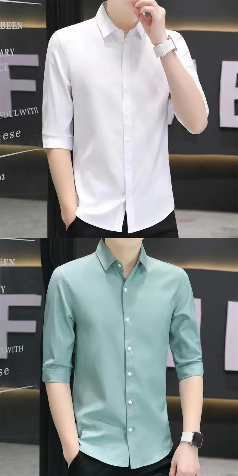 Men’s Slim-Fit Half-Sleeve Shirt – Casual Modern Button-Down