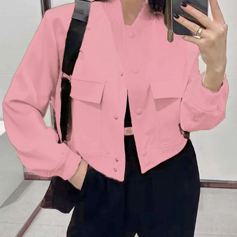 Button-Up Stand Collar Jacket