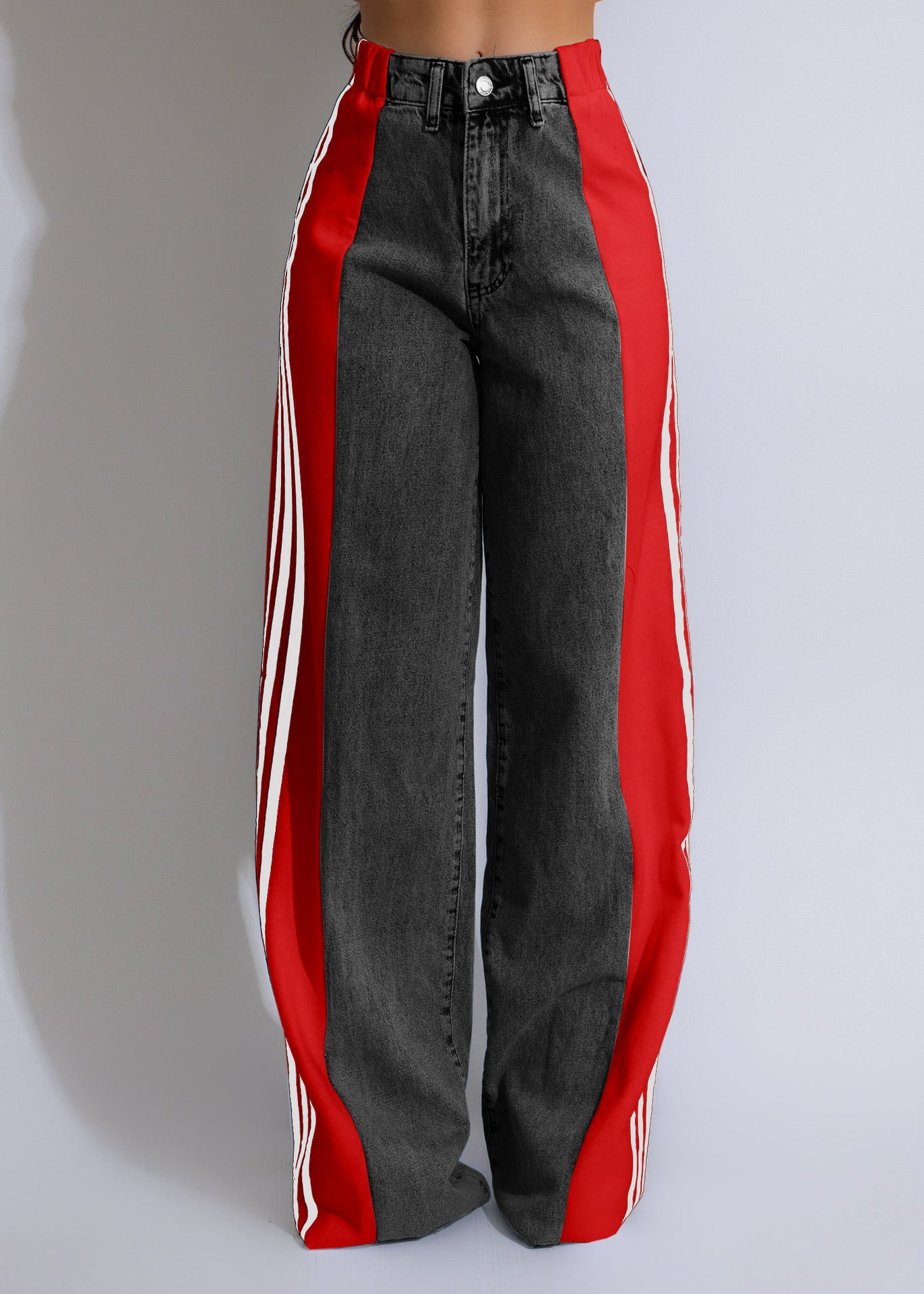 Three-Stripe Patchwork Wide-Leg Jeans