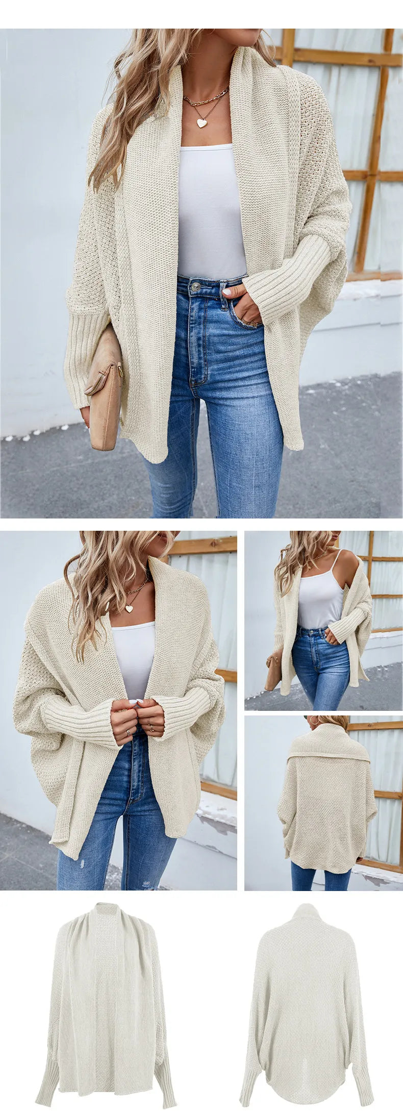 Women's Loose Knit Batwing Sleeve Cardigan – Autumn & Winter Fashion Jacket