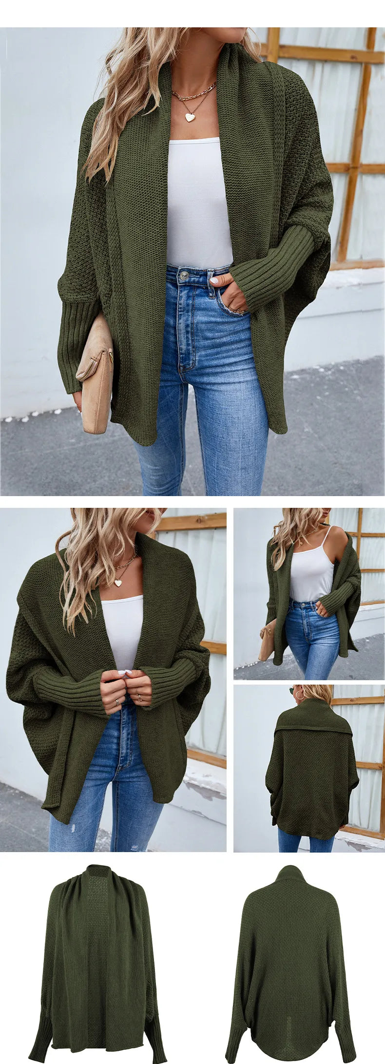Women's Loose Knit Batwing Sleeve Cardigan – Autumn & Winter Fashion Jacket