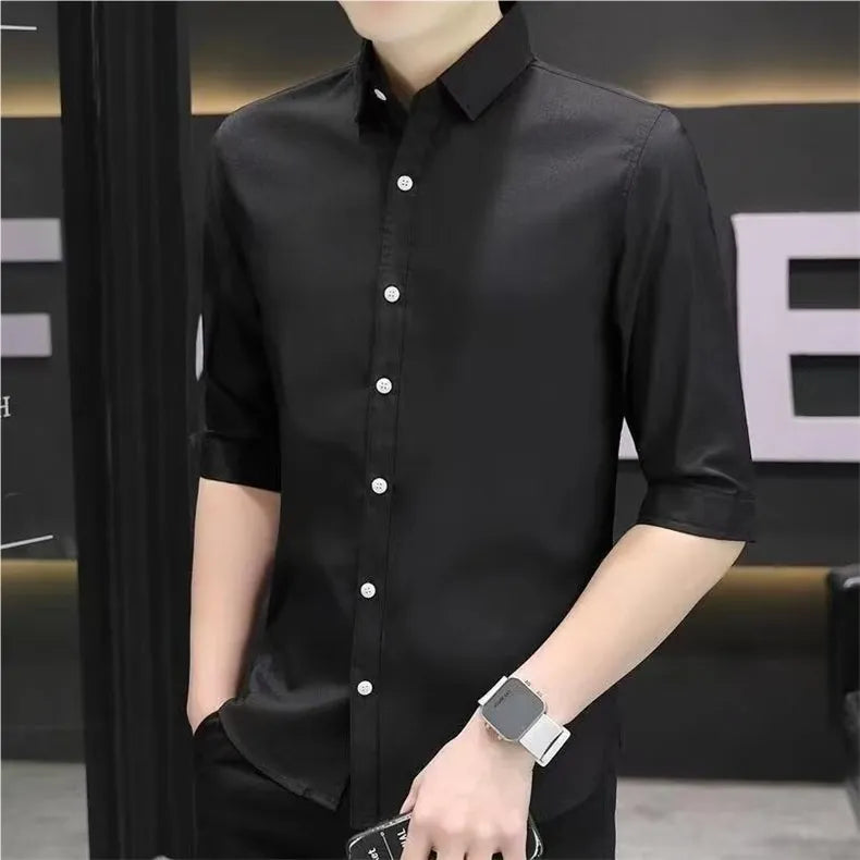 Men’s Slim-Fit Half-Sleeve Shirt – Casual Modern Button-Down