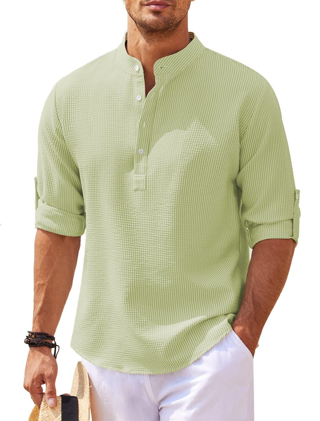 Men's Casual Long Sleeve Stand Collar Shirt