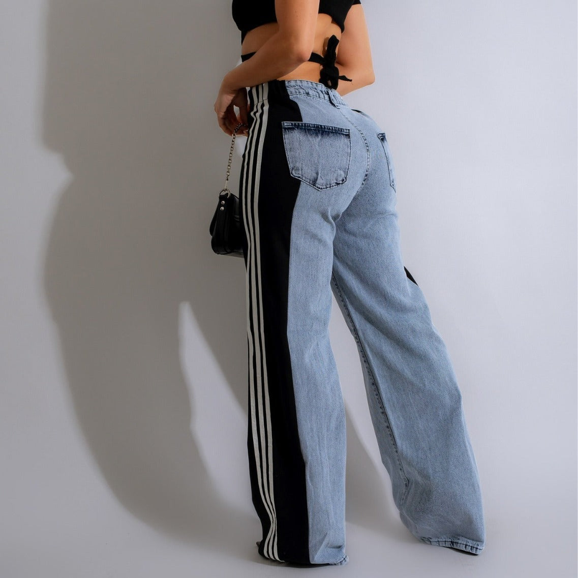 Three-Stripe Patchwork Wide-Leg Jeans