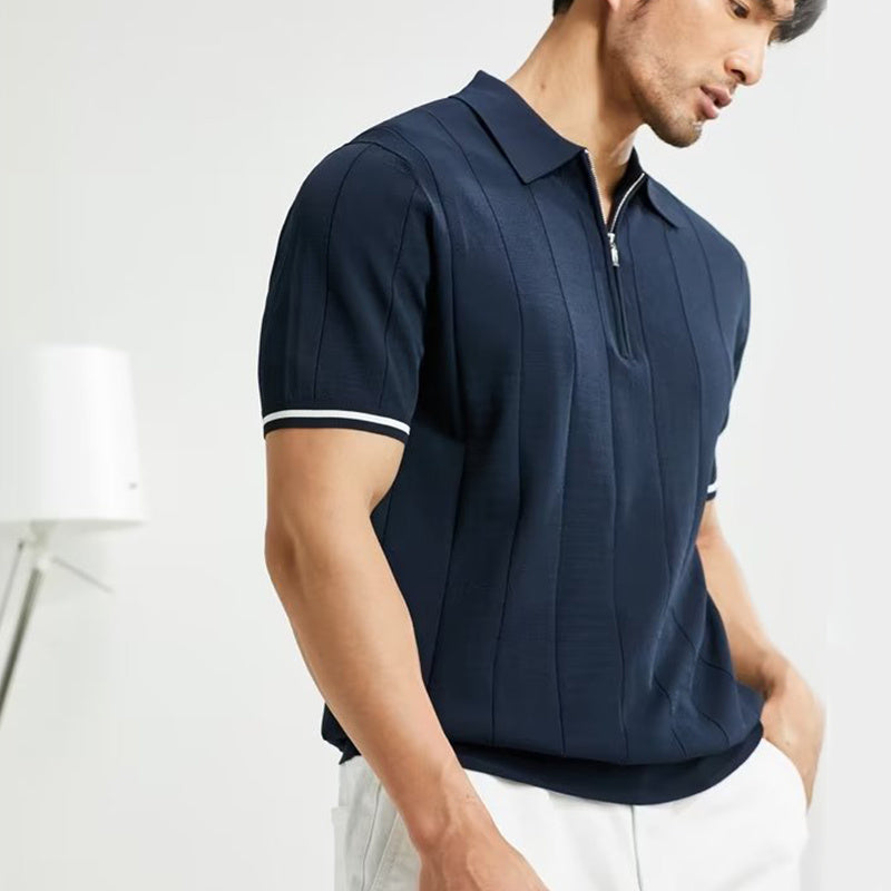 Men's Summer Short-Sleeved Zipper Polo Shirt