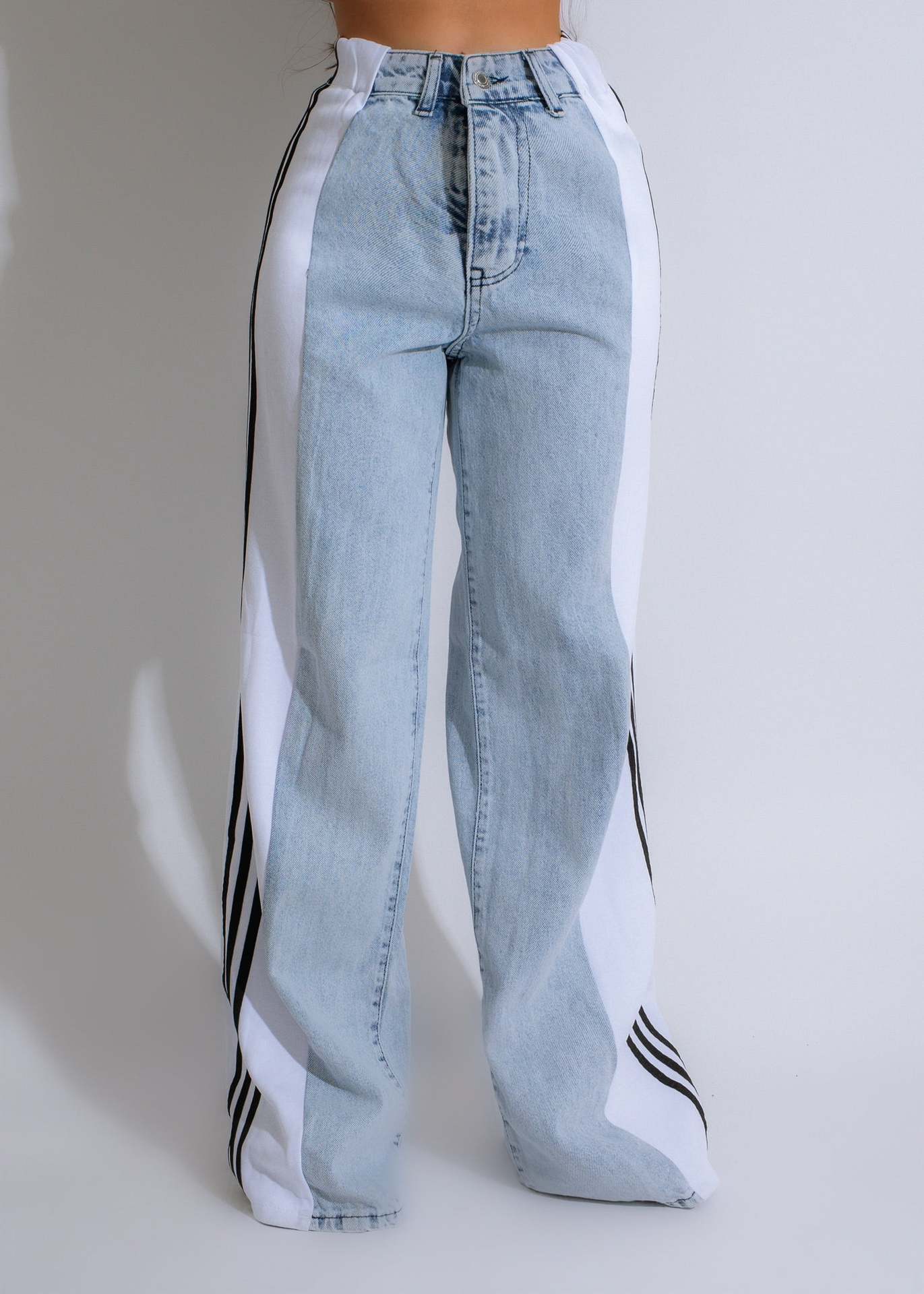 Three-Stripe Patchwork Wide-Leg Jeans