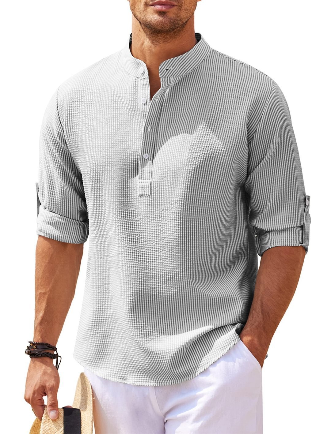 Men's Casual Long Sleeve Stand Collar Shirt