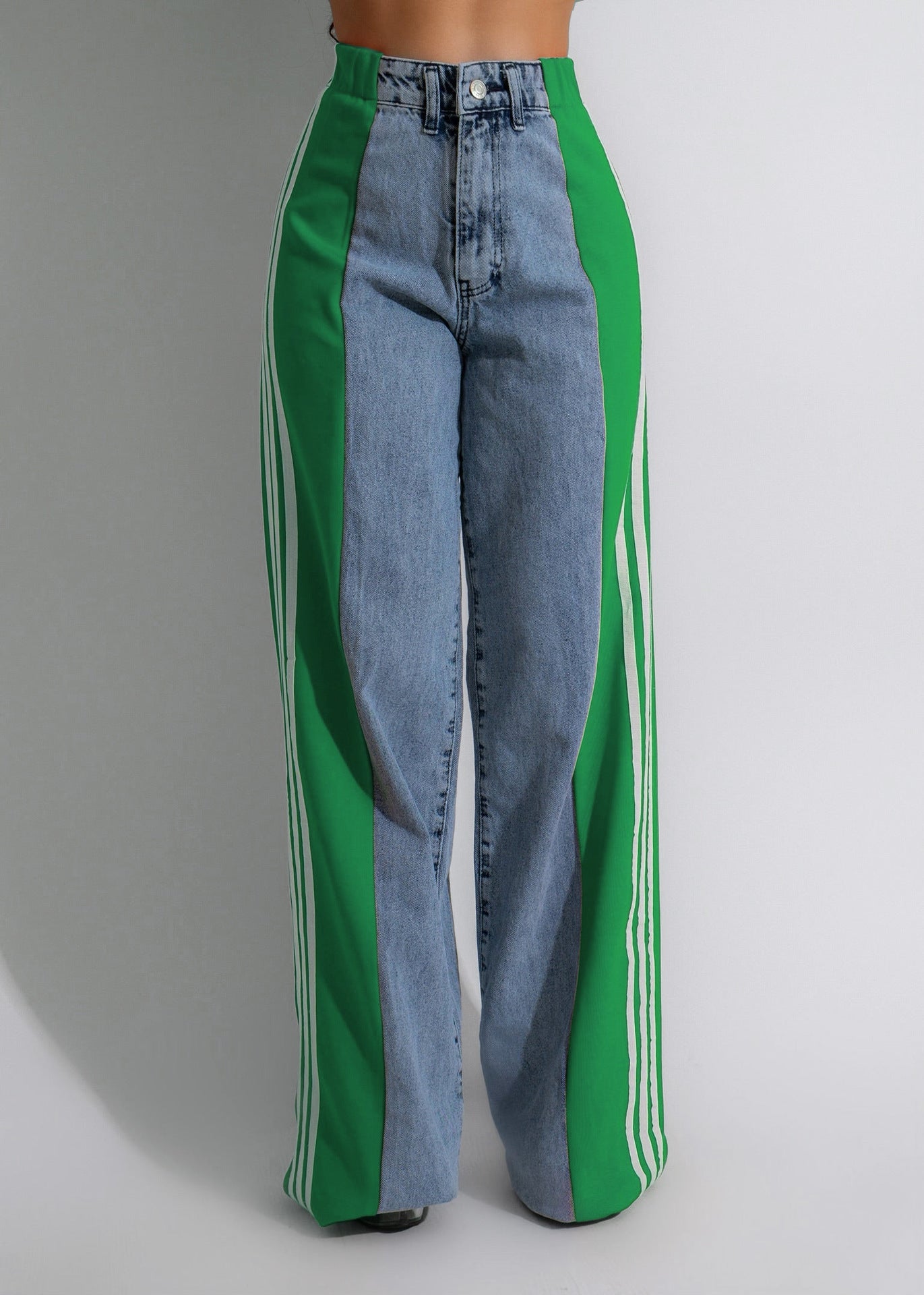 Three-Stripe Patchwork Wide-Leg Jeans