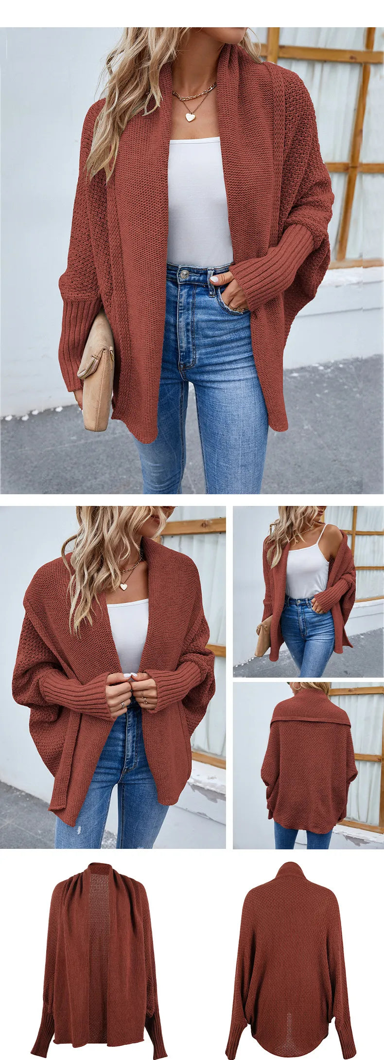 Women's Loose Knit Batwing Sleeve Cardigan – Autumn & Winter Fashion Jacket