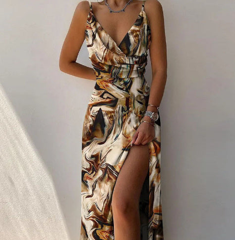 V-Neck Spaghetti Strap Slit Dress