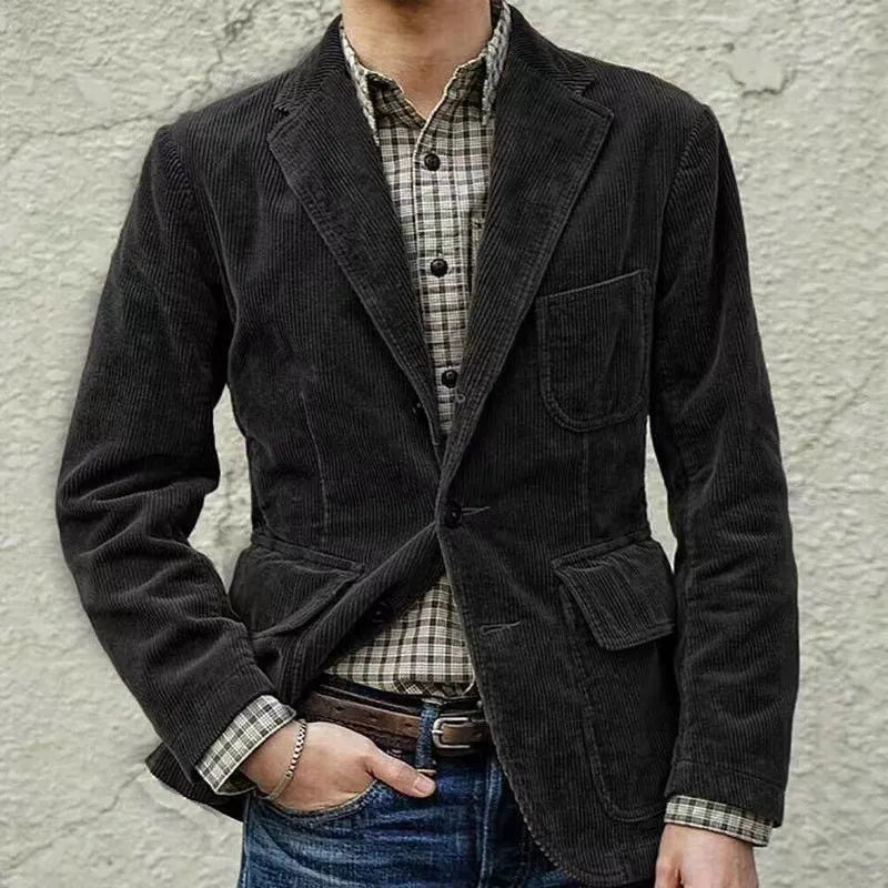 Men’s Corduroy Winter Blazer – Warm Casual Solid Color Jacket