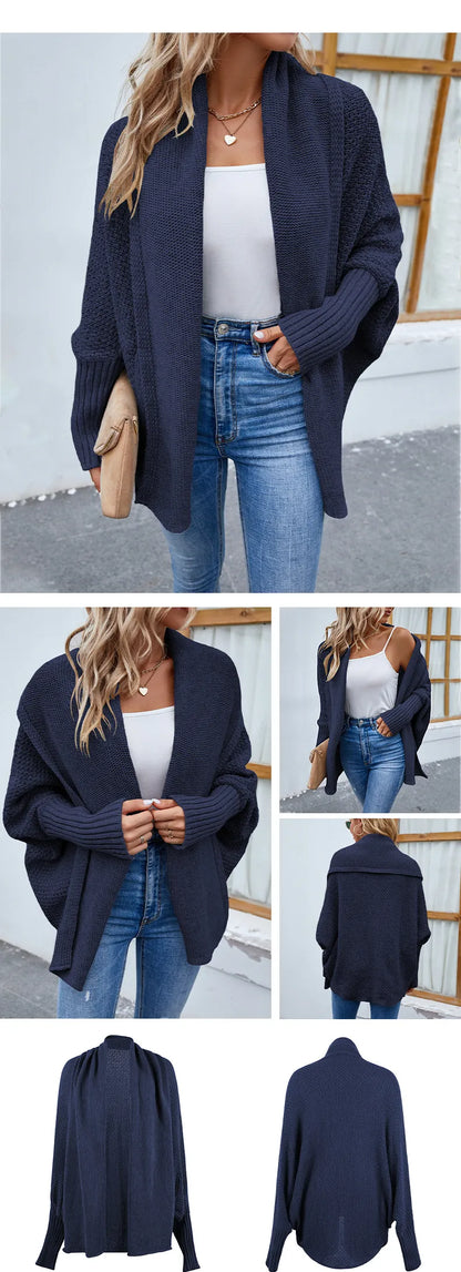 Women's Loose Knit Batwing Sleeve Cardigan – Autumn & Winter Fashion Jacket
