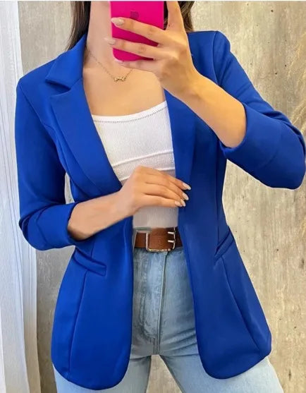 Women's Solid Color Minimalist Long Sleeve Blazer Collar Coat