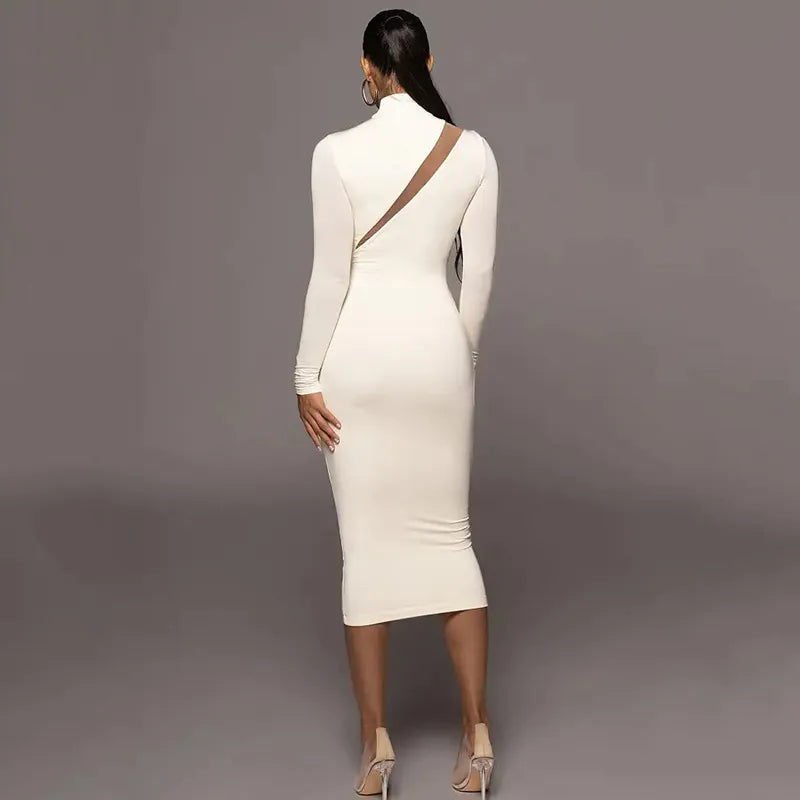 Women's Round Neck Long Sleeve Stitching Dress – Elegant & Modern Design