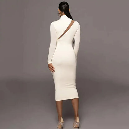 Women's Round Neck Long Sleeve Stitching Dress – Elegant & Modern Design