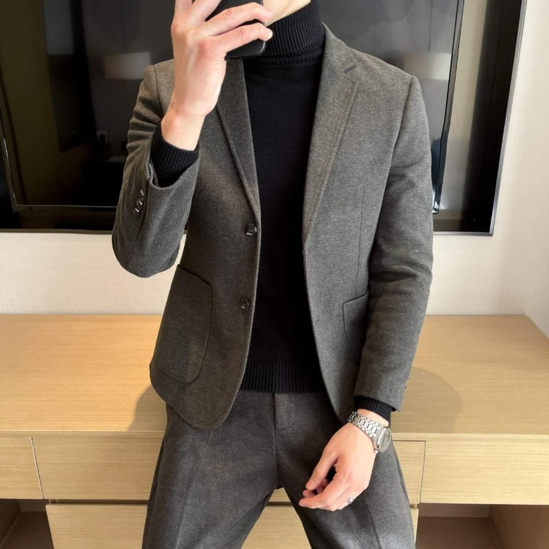 Men's Woolen Blazer Coat – Thick Leisure Wool Suit Jacket