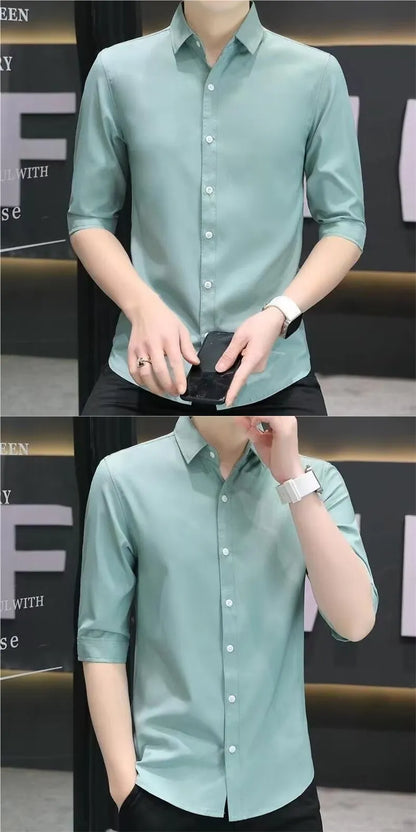 Men’s Slim-Fit Half-Sleeve Shirt – Casual Modern Button-Down